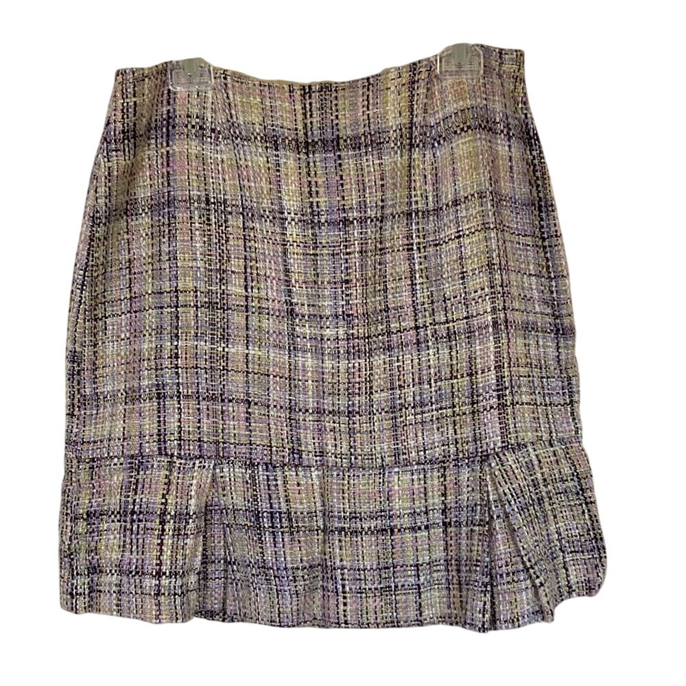 Clues Collections Womens‎ Plaid Tweed Skirt Size 14 Pastels Ruffle Hem Coquette